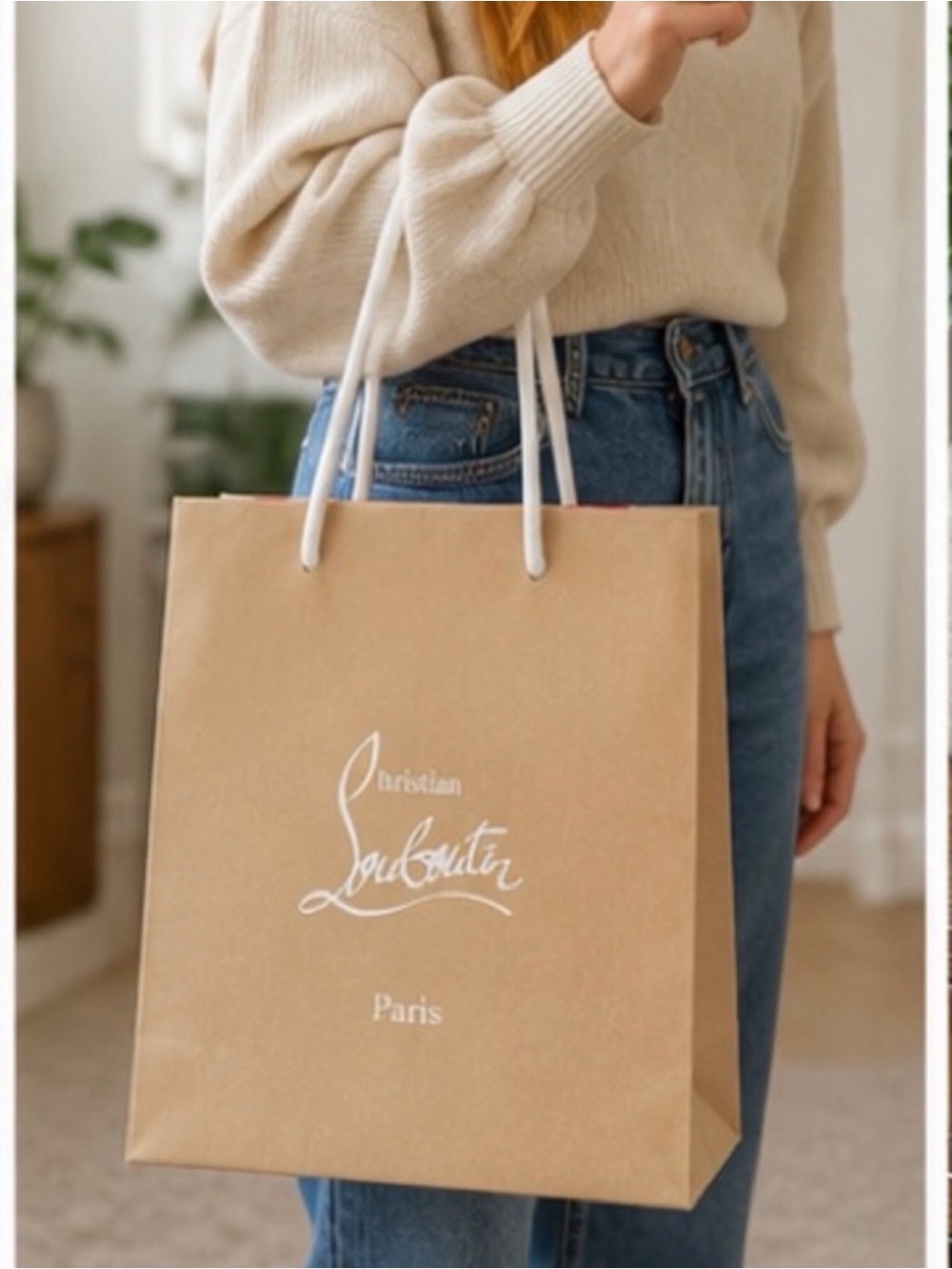 Christian Louboutin Beige Tote with White Rope Handles
